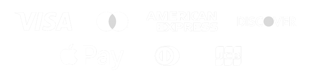 We accept Visa, MasterCard, American Express, Discover, JCB, Diners Club, and Apple Pay
